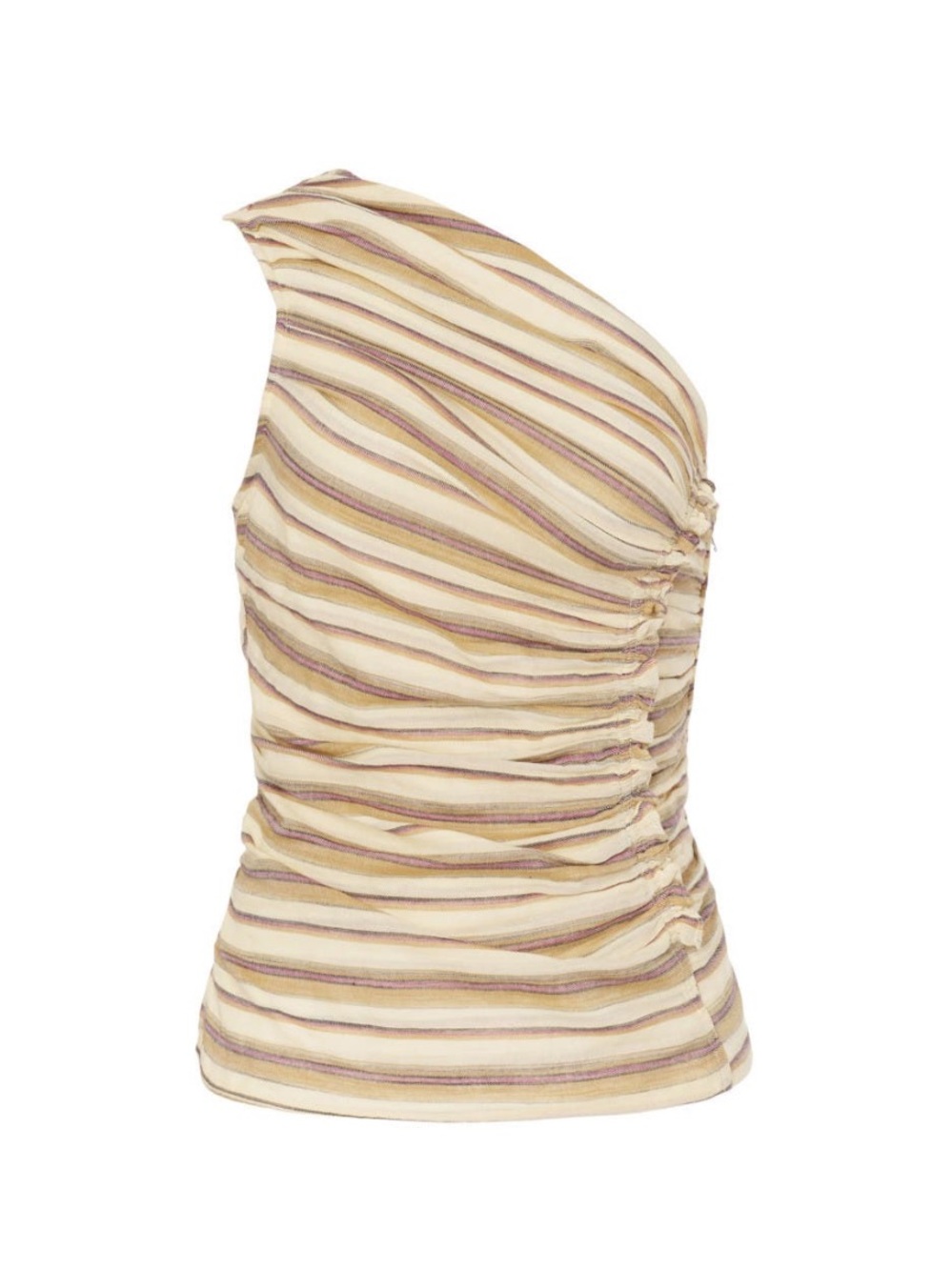 Ulla Johnson Isla One-Shoulder Ruched Striped Cotton Top Size 8